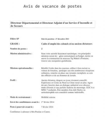 Avis de vacance de postes directeur départemental et directeur adjoint d'un Sdis distribué dans le cadre du mouvement de grève des pompiers du Sdis 38