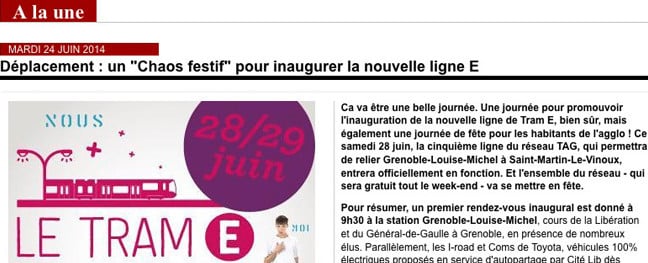 Capture d'écran chaos festif pour l'inauguration de la ligne de tram E sur le site de la Métro à Grenoble
