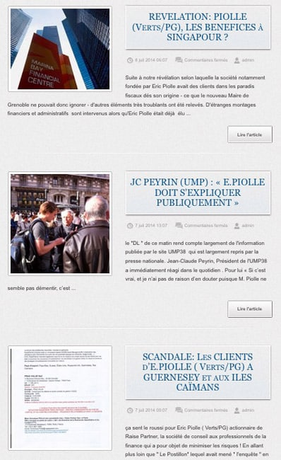 “Révélation”, “scandale”… l'UMP38 s'en donnent à cour joie contre Eric Piolle et Raise Partner sur son site.
