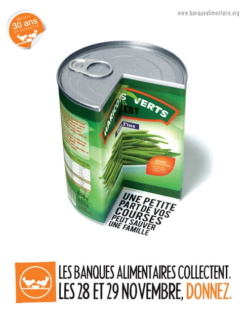 Affiche de la Banque Alimentaire " une petite part de vos courses peut sauver des vies " 28 et 29 novembre 2014 - 30 ans de solidarité