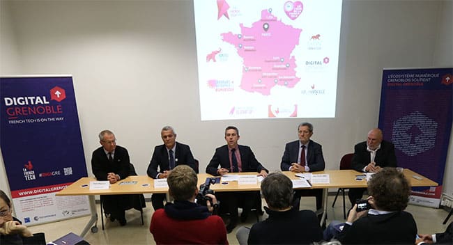 Pierre Beguery (CC du Grésivaudan), Fabrice Hugelé (La Métro), Christophe Ferrari (La Métro), Jean Pierre Gillet (CCI de Grenoble) et Jean-Pierre Verjus sont revenus en fin de journée sur cette première victoire dans le futur totem de Digital Grenoble.