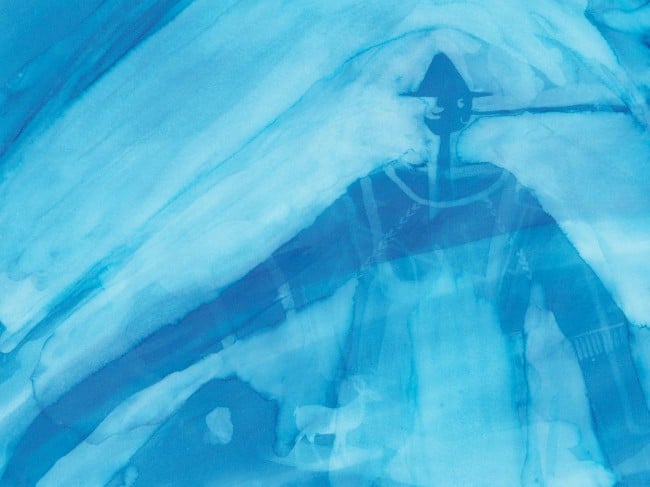 De ma fenêtre alterne les pages où le blanc domine et des doubles pages où règne le bleu