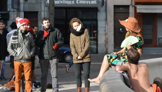 Action des Jeunes écologistes à Grenoble, le 23 novembre 2014 ©Valentin Lachand
