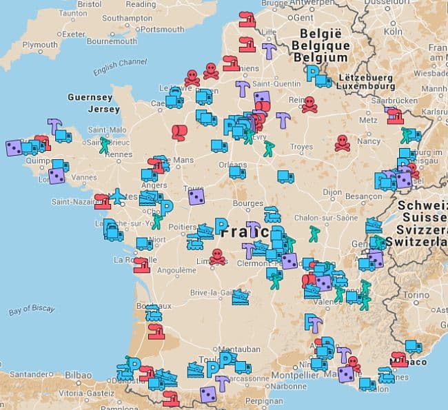 Carte des projets nuisibles pour l'environnement réalisée par le mouvement FNE.