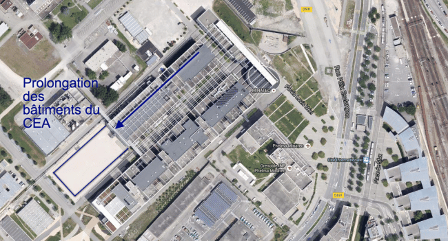 Montage Google Maps vue satellite du CEA Grenoble au campus d'innovation Minatec.