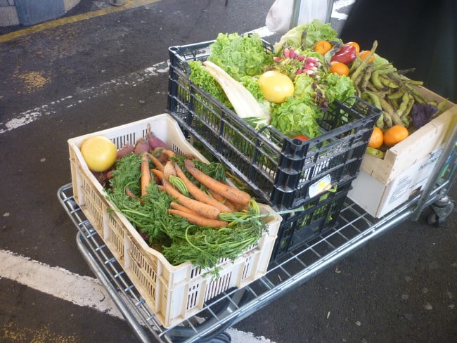 Collecte de la tente des glaneurs sur le marché de l'Estacade. Le glanage a bien fonctionné.