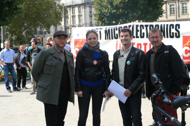 De gauche à droite : Antoine BACK (Ensemble!) Emilie MARCHE (Parti de Gauche) Pierre GOUVERNEL (Nouvelle Donne) Pierre MERIAUX (Europe Ecologie Les Verts)© Joël Kermabon - Place Gre'net