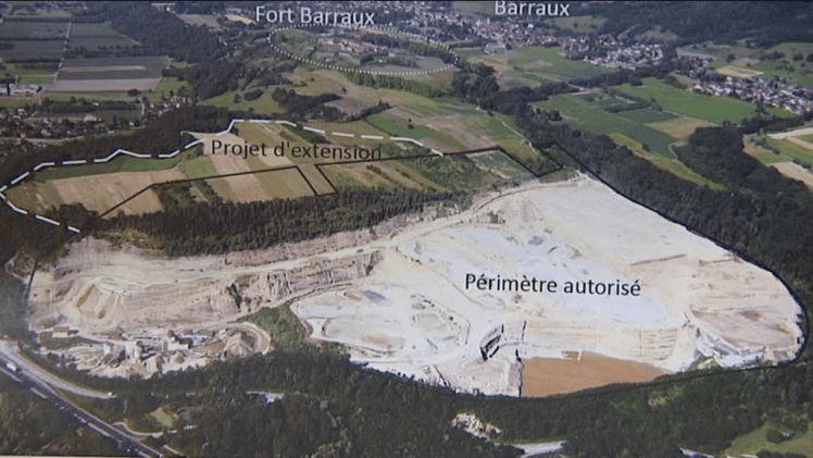 Le projet d'extension de 18 hectares de la carrière Granulats Vicat de Barraux. Source : France 3 Alpes