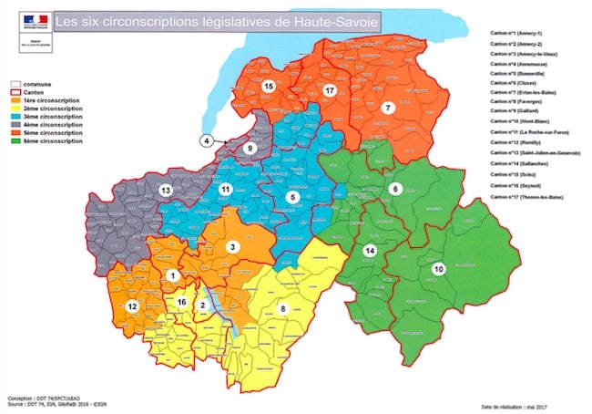 Carte des 6 circonscriptions législatives de la Haute-Savoie. @ Service Communication Préfecture de la Haute-Savoie