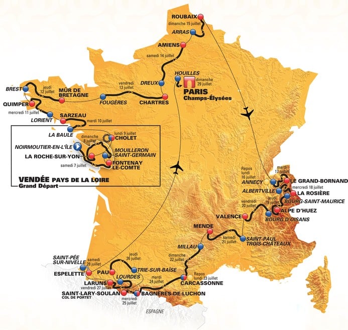 Parcours du Tour de France 2018. © capture d'écran ASO