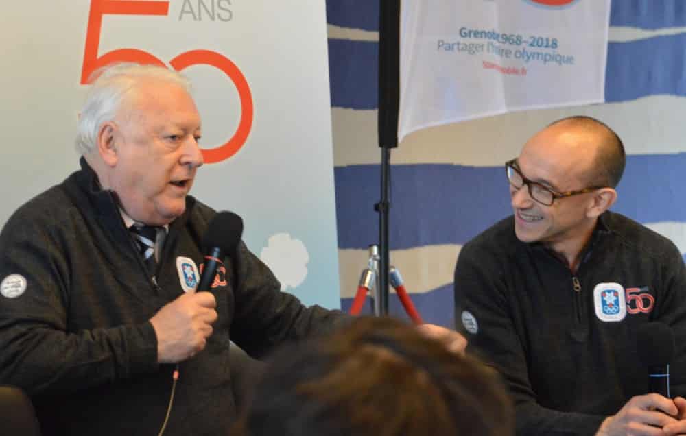 L'ancien patineur Alain Calmat avec Franck Corrihons en charge de l'organisation du 50e anniversaire des Jeux olympiques pour la mairie de Grenoble. © Laurent Genin