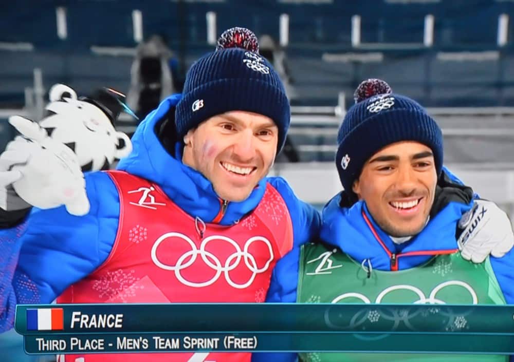 Maurice Manificat et Richard Jouve, médaillés de bronze sur le sprint par équipes en ski de fond. © DR
