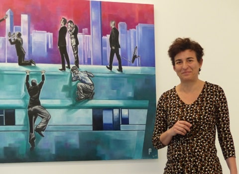 Double actualité pour la galerie Marielle Bouchard, qui fête ses un an en mars 2018 et expose la première monographie du peintre Raphaël Bouyer.Running Damage, Raphaël Bouyer /huile sur toile, 2015, 80 x 80 cm © Adèle Duminy