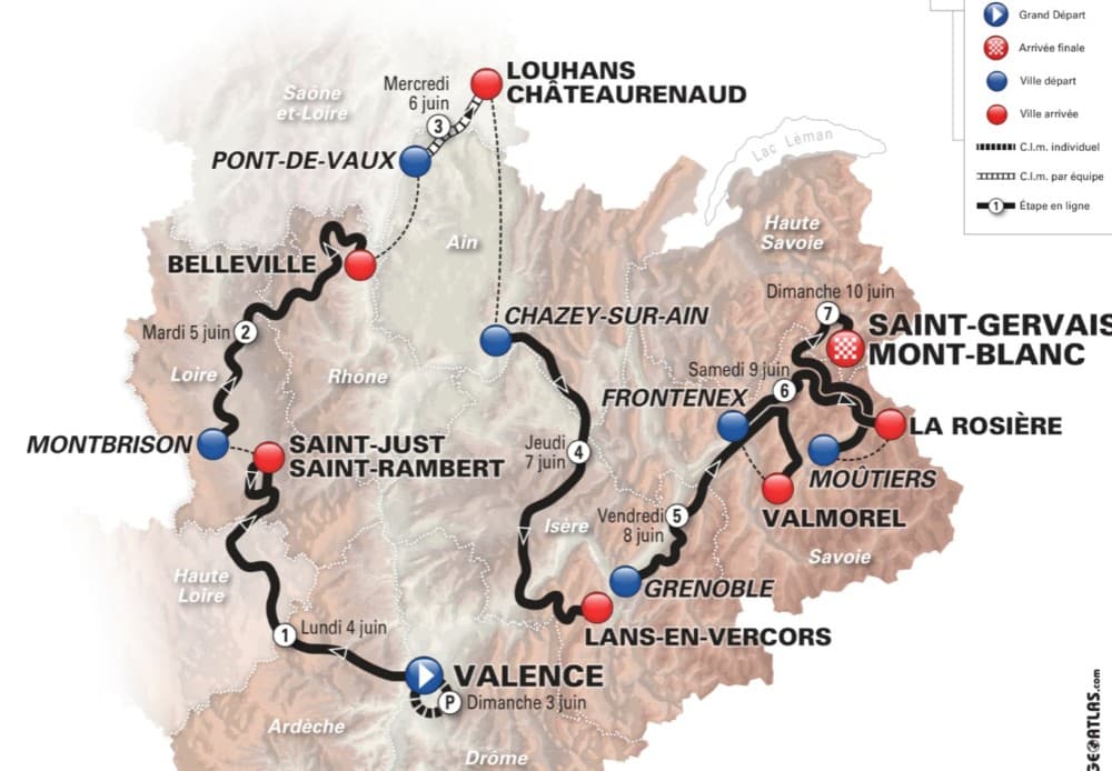 Le parcours du critérium du Dauphiné 2018. © Geoatlas.com