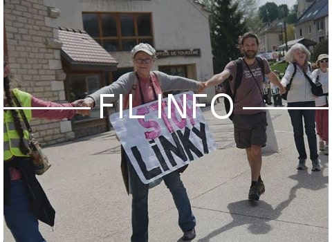Ce samedi 5 mai 2018, une chaîne humaine à Autrans-Méaudre contre Linky. Copyright Ouiz! Radio