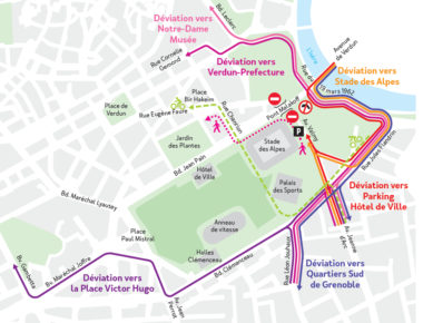 Déviations mise en place pour le chantier du passage souterrain Malakoff - Valmy. © Syndicat mixte des transports en commun (SMTC).