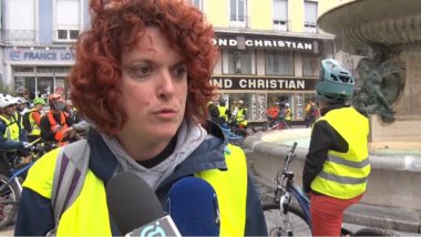 Chrstine, la jeune anglaise du collectif venu de Morzine. © Joël Kermabon - Place Gre'net
