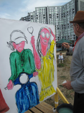 Urban expo, le tableau bleu 2, oeuvre collective pour la semaine de la non violence à la Villeneuve © Séverine Cattiaux - Place Gre'net