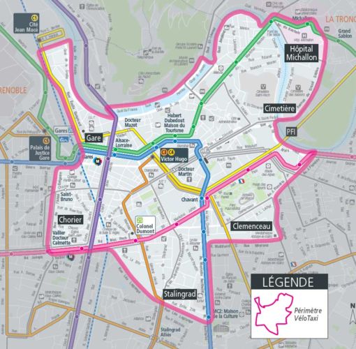 La zone couverte par le service de vélo taxi proposé par la Tag.