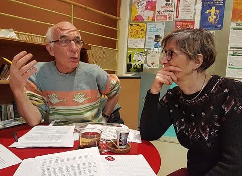 UNE Au Patio, quartier Villeneuve, Guy Tuscher et Bernadette Richard Finot du groupe Ensemble à Gauche, mercredi 4 décembre 2019 © Séverine Cattiaux - Place Gre'net