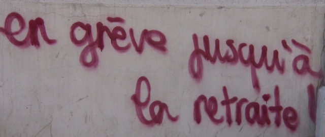 Sur un mur lors de la mobilisation contre la réforme des retraites. © Joël Kermabon - Place Gre'net