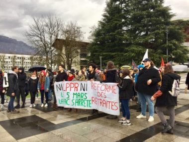 Mobilisation des étudiants et enseignants à l'UGA pour protester contre la LPPR, jeudi 5 mars 2020 © Ambre Croset