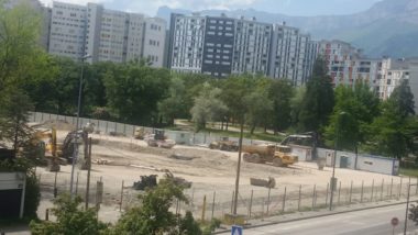 Travaux de la reconstruction du collège Lucie Aubrac, quartier Villeneuve, lundi 24 avril 2020 © Marjolaine Gondran