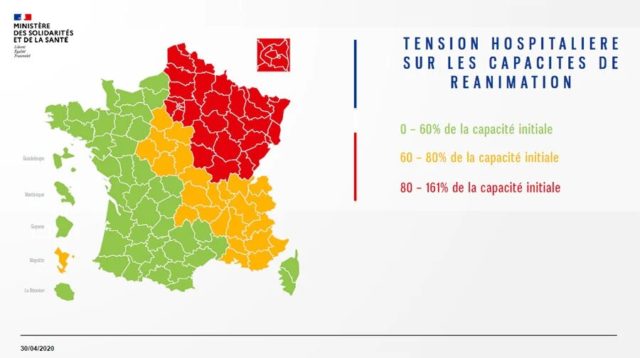 synthèse sanitaire du Covid-19 en France sous forme de carte