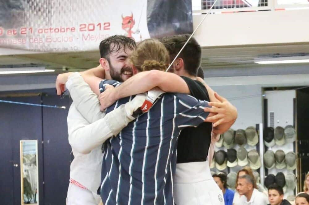 Oscar de Poumeyrol, Antonin Gross, Antoine Gallay, Basile Joshua, vainqueurs des Championnats de France de sabre U-23 en équipe hommes © Meylan Escrime