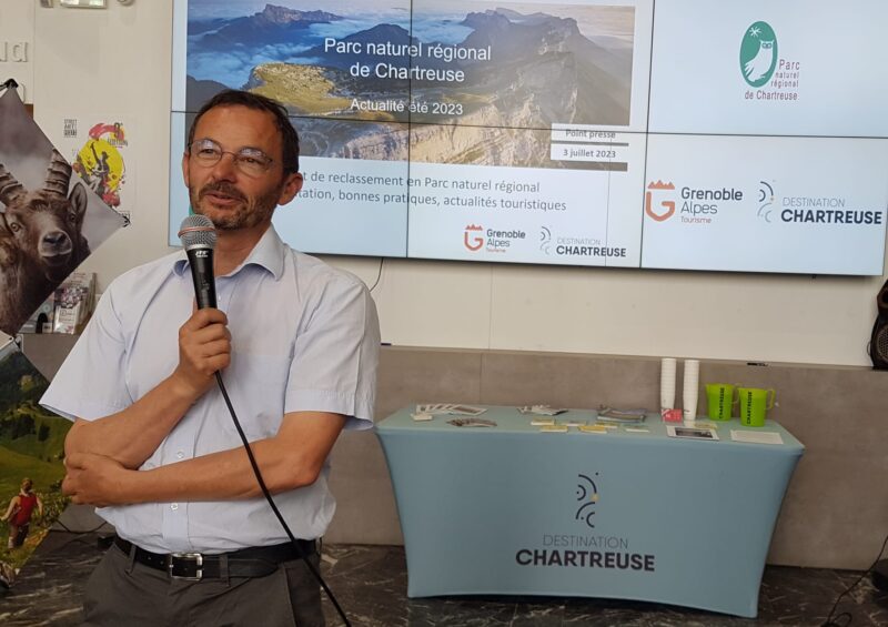 Dominique Escaron, président du Parc naturel régional de la Chartreuse, lundi 4 juillet 2023, à l'Office du tourisme de Grenoble © Séverine Cattiaux - Place Gre'net