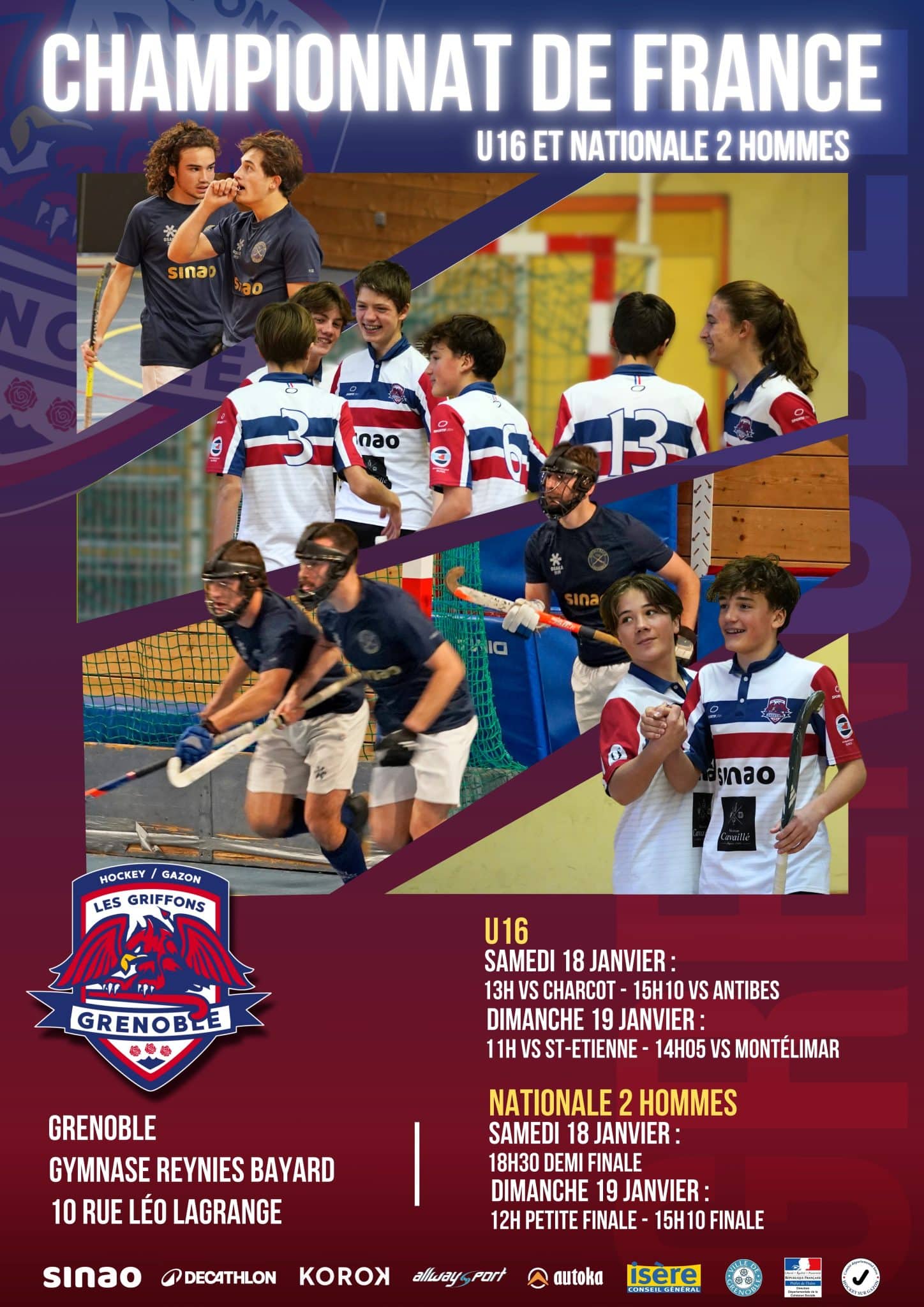 Les équipes de nationale 2 masculine et U16 du hockey club de Grenoble joueront le week-end des 18 et 19 janvier 2025. © Hockey club de Grenoble