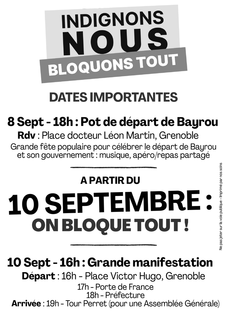 Le tract de Bloquons tout que les automobilistes Grenoblois ont pu trouver coincé sous leurs essuie-glaces ces dernier jours. DR
