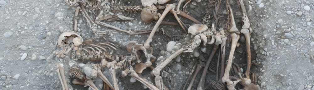 Dans une fosse située sous le gibet du Port de la Roche datant du XVIe siècle découvert sur le site de l'Esplanade gisaient les ossements des corps suppliciés. © Inrap