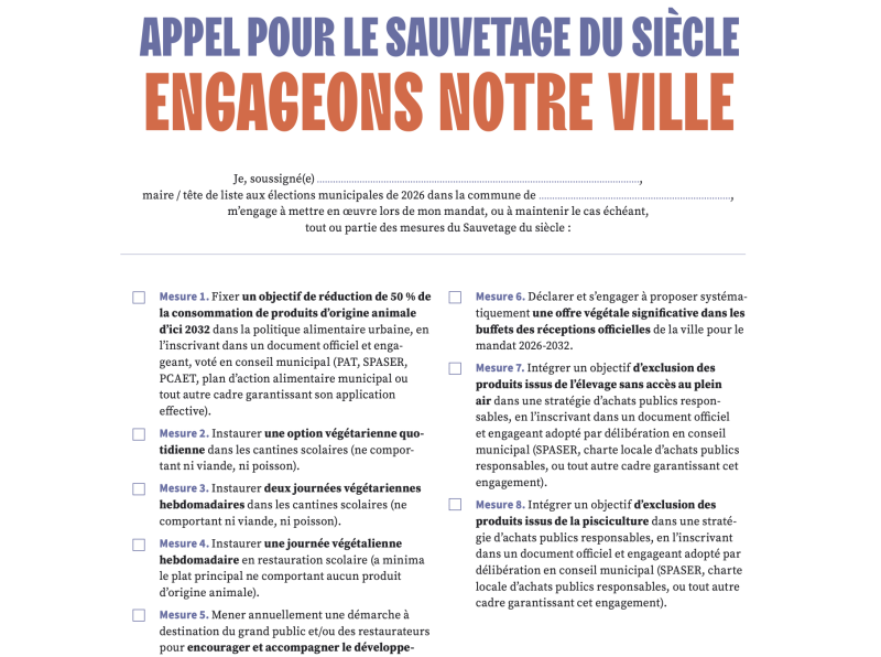 Extrait de la charte du « Sauvetage du siècle » de L214, signée par Laurence Ruffin lors de sa campagne. © L214