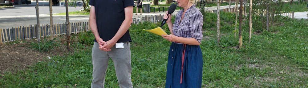 Gilles Namur et Laurette Rimet-Meille lors de leur discours inaugural de l'extension du parc Flaubert. © Joël Kermabon - Place Gre'net