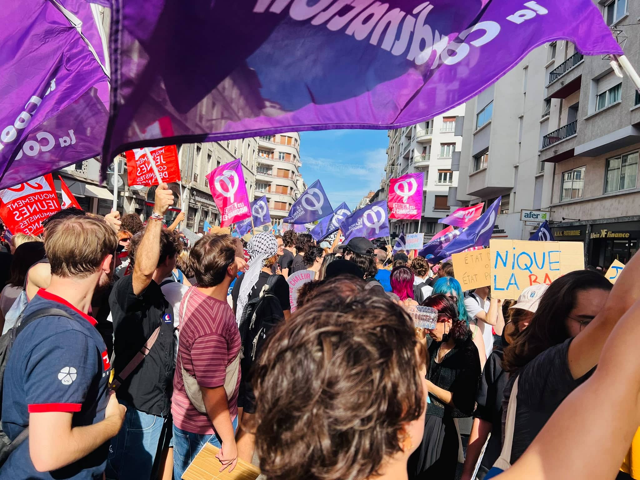 Les drapeaux de La France Insoumise étaient présents et visibles lors de la manifestation grenobloise. DR