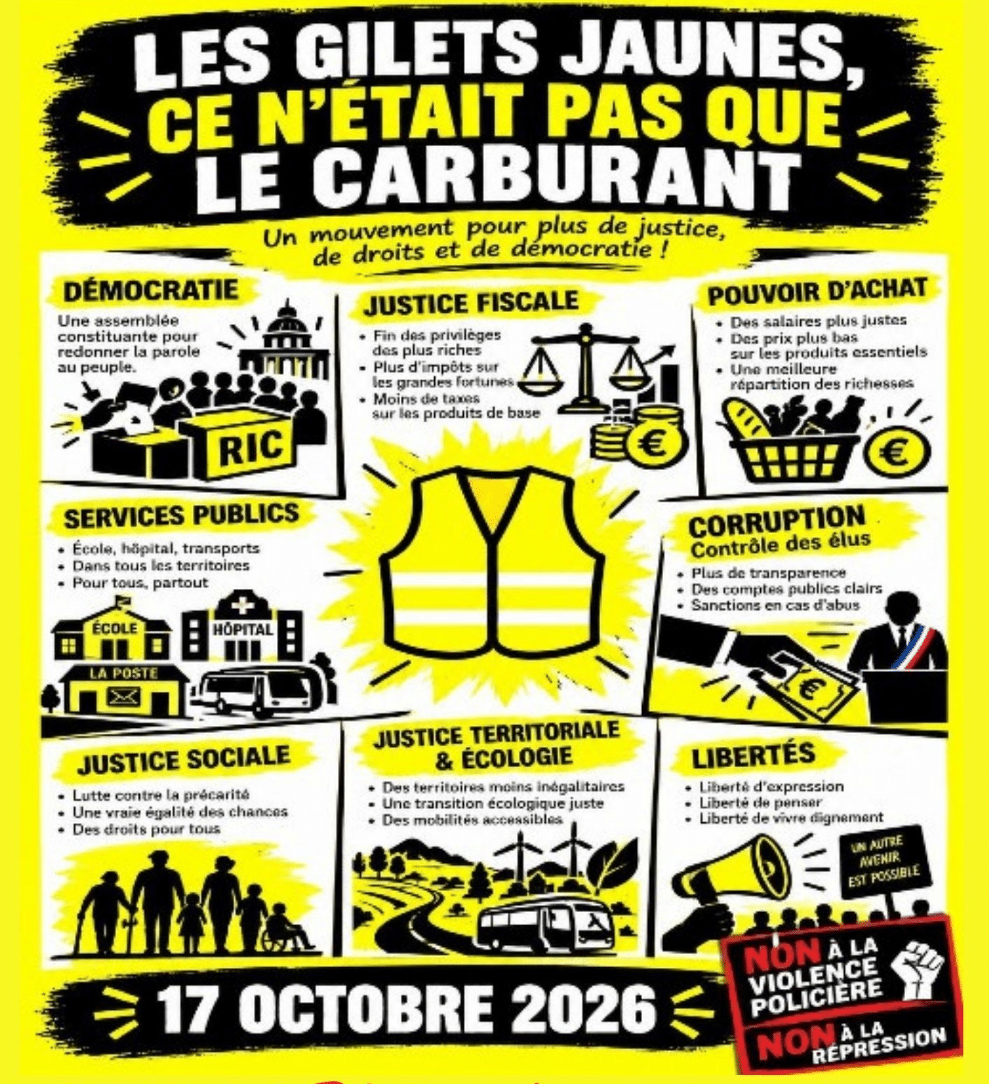 L'appel à manifester des Gilets jaunes de Grenoble. Page Facebook du groupe