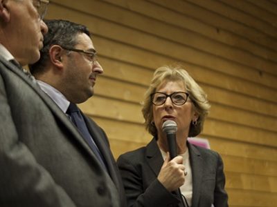 Gneviève Fioraso avec Jérôme Safar et Georges Burba au 4ème CaféDébat Grenoble Ville d'Innovation et Polique de l'Emploi