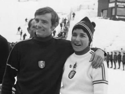 Jean-Claude Killy et Marielle Goitschel sur la piste de Chamrousse lors des Jeux olympiques de 68. Photo Presseports. © Chamrousse
