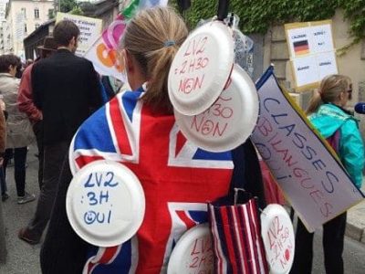 Manifestation contre la réforme des collèges. Professeure de LV2 anglais. © Ludovic Chataing - placegrenet.fr