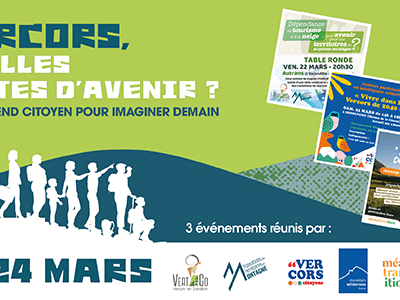 Quelles sont les pistes d’avenir pour le Vercors ? Une question soulevée par quatre associations locales qui organisent un week-end citoyen du vendredi 22 au dimanche 24 mars 2024. ©Affiche Moutain Wilderness