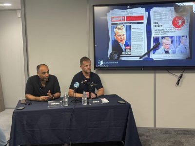 Edo Traglav (à droite) et Jacques Reboh, lors de la présentation de saison 2026-2027 des BDL.
